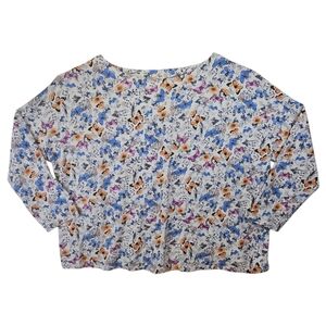 J. Jill Butterfly Print Drop Shoulder Long Sleeve Casual Knit Top Petite XL